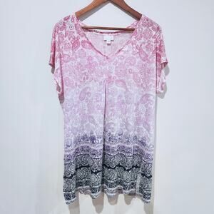 J. Jill Love Linen Pink Ombre Paisley Tunic Size Large Beach Resortwear Coastal